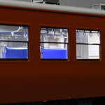 天井からの網棚、吊革のディーテールを表現 天井からの網棚、吊革のディーテールを表現